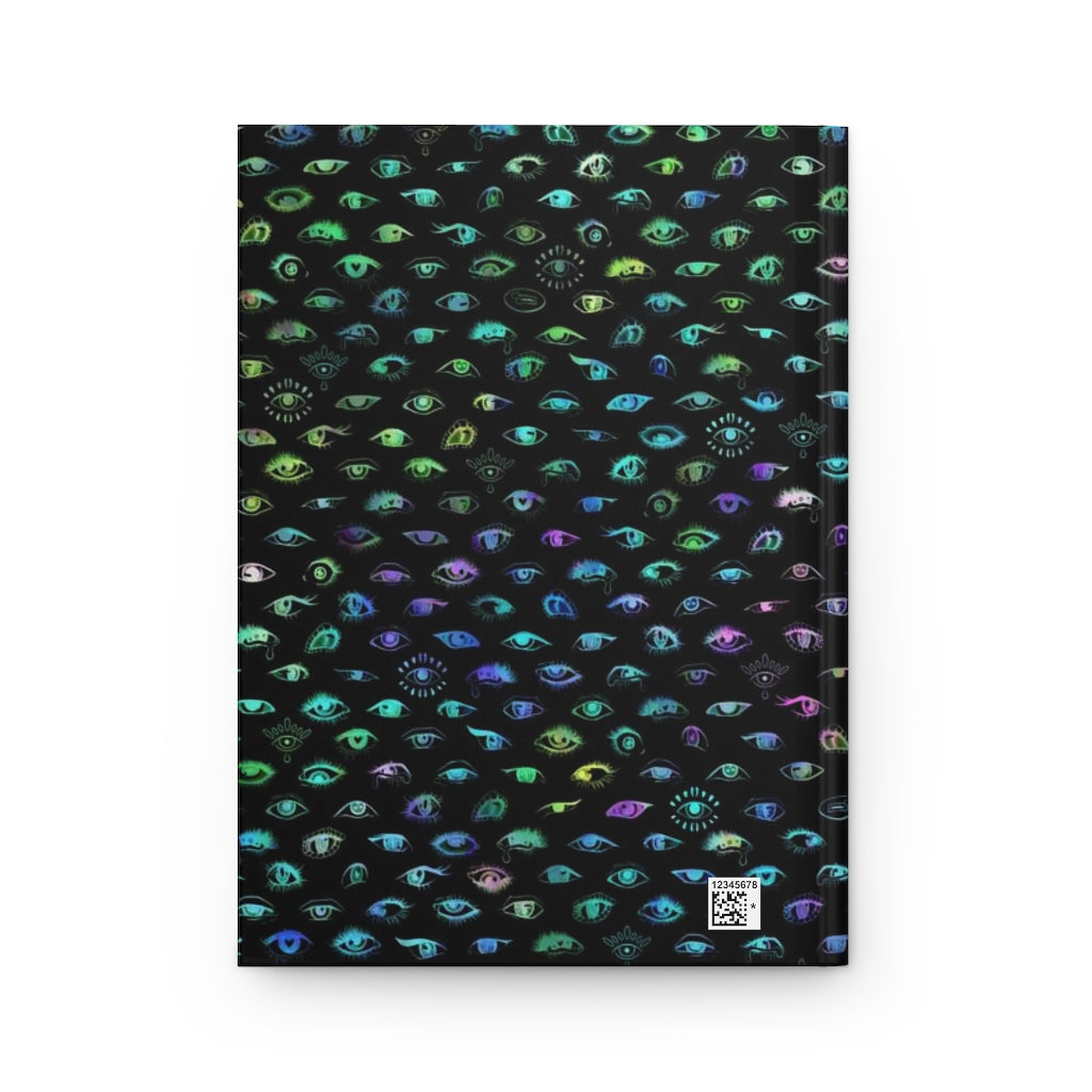 Neon Rainbow Eyes on Black Notebook